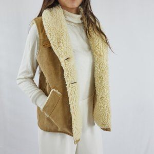 Vintage Sheeps wool Brandon Colorado William Barry Suede Tan Cream Vest Jacket